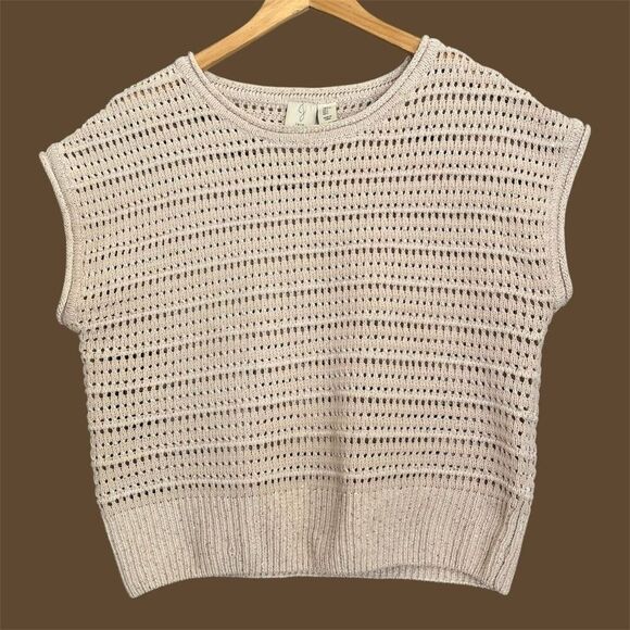 Joie Sweaters - Joie Open Knit Sweater Womens L Minimalist Beige Metallic Boxy Oversized Vest